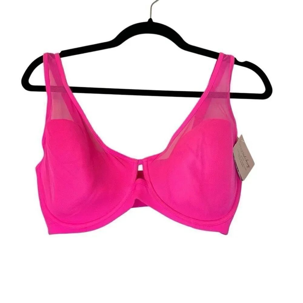 NWT Smart & Sexy Mesh Plunge Full Coverage Light-lined Demi Cups Bra Pink 36DDD